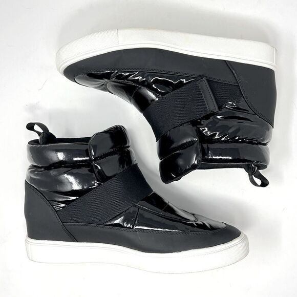 JF Sinead Patent Nylon Black Arctic Lite Strap Puffy Boot High Top Sneaker 10 - Picture 5 of 11